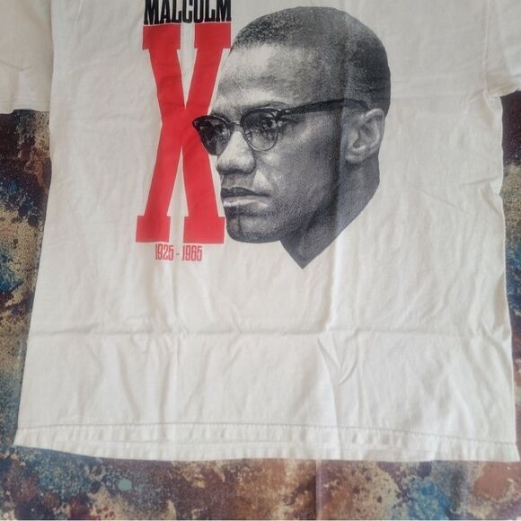 Malcom X 1925 - 1965 Shirt Mens Large  Beige Short Sleeve Graphic Black History - Picture 5 of 12